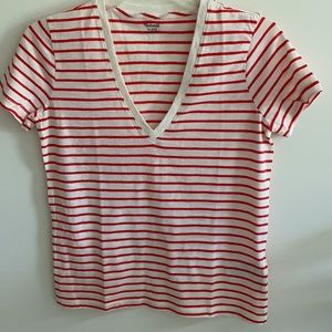 Madewell Theresa Red Striped V-Neck T-Shirt